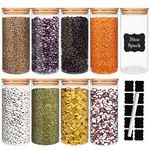 Glass Food Storage Containers Jars with Airtight Bamboo Lid 30 oz 9 pcs, 890 ml Pantry Organization Jar, Glass Terrarium with Lid, Spice, Flour and Sugar Container, Canister Set for Kitchen Counter