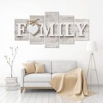 SUNYSUBY Large Size 5PCS FAMILY Sign Rustic Beige Wood Grain Large Framed Hand-Made Wall Art Artwork On Stretched Canvas Print Oil Painting Decor for Home Living Room Ready to Hang (FAMILY LOVE, W60"