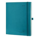 POPRUN 2025 Diary Week to View Large (26.5x21.5 cm) PU Leather Soft Cover Vertical Weekly Appointment Diary 25 Planner, Monthly Tabs, 100GSM Paper (Pacific Green)