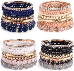 Sanfenly 4 Sets Bohemian Bracelet Sets for Women Multi-Color Bohemian Stackable Stretch Natural Stone Beaded Bracelets Layered Adjustable Boho Bracelets Jewelry Set B