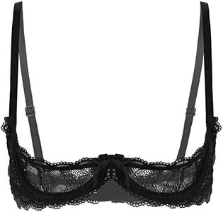 iEFiEL Women's See Through Sheer Lace 1/4 Cup Bra Non Padding Unlined Shelf Bra Sexy Lingerie Bra Black XX-Large