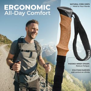 Foxelli Carbon Fiber Trekking Poles – Lightweight Adjustable Walking Sticks
