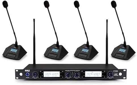 Pyle Wireless Microphone System with 4-Channel Mic Receiver | UHF Wireless Microphone Set with 300ft Range | Connects to Speakers, Mixers & Amps | Clear Dropout-Free Sound for Conferences & Meetings