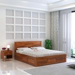 Ganpati Arts Seesham Wood Swiss Queen Size Bed with Box Storage | Wooden Double Bed Cot Palang Furniture for Bedroom Living Room Home Hotel (Natural Finish)