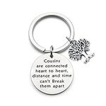 QIIER Cousin Keychain Cousin Jewelry Best Friend Gift for Cousins “Cousins are connected heart to heart. Distance and time can't keep them apart” (silver)