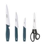 Godrej Cartini 4 Pc Set All Purpose Scissor + Creative 3 Pc Kitchen Knife Set,AISI 420 J2 SS (American Iron and Steel),Teal and Black