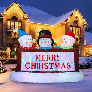 7FT Christmas Inflatables Christmas Yard Decorations With Led Lights, LUNSY Merry Christmas Sign Trio Led Snowman Outdoor Inflatable Christmas Snowman Xmas Blow Up Decor for Holiday Outdoor Decoration