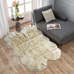 Carvapet Luxury Soft Faux Sheepskin Chair Cover Seat Cushion Pad Plush Fur Area Rugs for Bedroom, 3x5 ft, White with Brown Tips