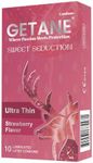 GETANE Strawberry Flavored Lubricated Condoms, Comfortable and Intensified Lubricant Condoms for Men, Premium Natural Latex, 10 Count Pack