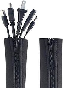 Zipper Cable Sleeve by Wrap-It Storage - 36" x 4" (2-Pack) Black - Cord Organizer and Cable Protector for Desk, Computer, TV Cord Management to Hide and Cover Wire and Extension Cables