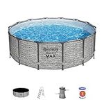 Bestway Steel Pro Max Above Ground Pool - Round Swimming Pool Set - Grey Wood Effect - 14 ft