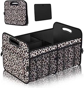 Femuar Car Trunk Organizer, Large Capacity Collapsible Trunk Storage with 11 Pockets, Waterproof, Non-Slip, Suitable for Car, SUV, Truck, Van, Jeep, Sedan, Leopard Print