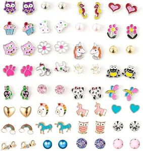 32 Paires Boucle d Oreille Enfants Fille, Hypoallergénique Boucles d'Oreilles Ensemble, Acier Inoxydable Enfants Mignon Boucles D'Oreilles, Animal Fruit Perle Fleur, Für Mädchen Damen