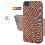 iProductsUS Geometric Wood Phone Case Compatible with iPhone 8, 7, 6/6S (Regular Size) and Screen Protector-Engraved Ripples Dark Cherry Wood Cases, Built-in Metal Plate, TPU Shockproof Cover (4.7")