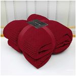 VELVETIO Luxury Waffle Fleece Popcorn Throw, Extra Large Thermal Warm Honeycomb Blanket, Soft & Cosy 100% Polyester Snuggle Sofa Bed Throws, 200 x 240cm, Red