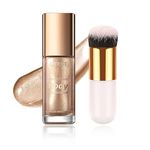 Body Shimmer Oil Shimmer Face Body Oil Luminizer Liquid Highlighter Makeup Moisturizing Smooth Body Glow Illuminator for All Skin Types with Makeup Brush - 02 Rose Gold