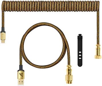 ATTACK SHARK Custom Coiled USB C to A Cable for Gaming Keyboard,Double-Sleeved Starlight Braided Cable with Detachable Metal Aviator 24K Gold Connector 1.7M-2.2M for Phone/PS4/Android/Xbox-Gold