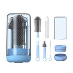 YOTIME Baby Bottle Brush, Travel Bottle Cleaner Kit with Extendable Silicone Bottle Brush, Nipple Cleaner Brush, Straw Brush, Soap Dispenser, Dust Cap and Stand, Blue