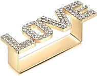 Wellotus Punk Alloy Pyramid Ring Rhinestone Hip Hop Rapper Red Lip Kiss Ring Costume Jewelry, 2 Finger Size (Gold-Love)