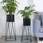 Ezzu Crafts Set of 2 Plant Stand,Flower Stand Wrought Iron Flower Stand, Floor-Standing Plant Flower Stand Indoor Living Room Balcony Decoration Display Stand, Color Black