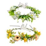 TSHAOUN 2 Pieces Flower Girl Crown Bride Floral Crowns Maternity Bridesmaid Women Flower Hair Wreath Boho Crown for Wedding Photo Props Ceremony Party Festival Girls Birthday Gifts (White and Orange)