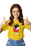 Broke Memers Ab Mai Itna bhi kuchh khaas nahi - Shinchan Half Sleeve Meme Print Regular Fit T-Shirt for Women (L, Yellow)