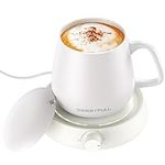 SWEETFULL Mug Warmer for Coffee and Tea Coffee Mug Warmer W/Mug and Lid Coffee Warmer As Coffee Gifts for Desk Office Coffee Lovers. （20W Cup Warmer Candle Warmer Auto Shut Off） (White)