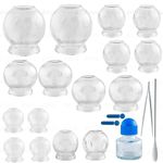 ACUWORLD Acupuncture Hijama Fire Glass Cups Set Of 16 Pieces For Cupping Therapy,Deep Tissue Massage,Chinese Medical Vacuum Cupping Set For Physiotherapy Acupuncture Therapy