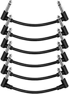 Sovvid 6 Pack 6 Inch Guitar Patch Cables, Black Guitar Pedal Cable Effect Cable Cord, 1/4" inch TS Right Angle Guitar Patch Cable