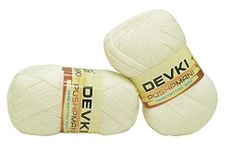 DEVKI PUSHPMANI Hand Knitting Yarn, Crochet Yarn/Wool for Sweater, Socks, CAPS ETC. Pack of 2 Balls , Off Cream Color . Each BALL-100 gm . Shade-DP1.200