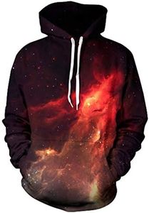 Belovecol Mens Womens Hoodies 3D Graphic Printed Pullover Hoodie Hooded Sweatshirt with Pockets, Galaxy Red, Large