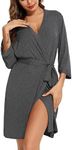 Leikar Short Robes For Women Soft Bathrobe Lightweight Bamboo Kimono Robes Ladies Loungewear, Dark Gray, Medium