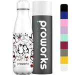 Proworks Performance Stainless Steel Sports Water Bottle | Double Insulated Vacuum Flask for 12 Hours Hot & 24 Hours Cold Drinks For Home, Work, Gym & Travel - 500ml - All White - Penguin Huddle