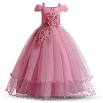 TTYAOVO Girls Pageant Ball Gowns Kids Chiffon Embroidered Wedding Party Dress Size(140) 8-9 Years 431 Pink