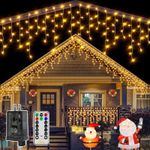 Ollny Icicle Lights for Outside 486LED 40FT, Warm White Christmas Light with Remote 8Modes Timers Waterproof, Plug in Connectable Hanging Lights for Outdoor Indoor House Roof Holiday