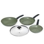 Prestige Eco Non Toxic Non Stick Frying Pan Set of 2 & Wok with Lid - Induction Ready PFOA Free Cookware, Dishwasher Safe Cookware Made in Italy of Recyclable Materials, Green