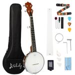 Mulucky 5 String Banjo Mini - 26 Inch Travel Banjo Sapele Body Closed Solid Back Beginner Kit With Gig Bag Picks Strings Strap - B806