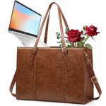 RAINSMORE Laptop Bag for Women 15.6 inch Laptop Tote Bag Waterproof Leather Work Bags Large Computer Bag Teacher Bag Professional Business Office Briefcase Lightweight Women Shoulder Handbags, Brown