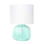 Simple Designs LT2064-AOW Aqua Glass Table Lamp with White Fabric Shade