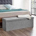 Home Treats Folding Ottoman Storage Box | Fabric Ottoman Chest and Footstool | Ideal for Toy Box, Bed End, Shoe Bench, Hallway, Seating (Grey, Large 120 Liters Capacity)