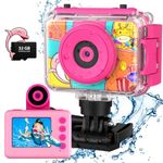 CHAKEYAKE Kids Digital Camera, 1080P HD Kids Waterproof Camera with Flip Len, Children Underwater Sport Action Camera for Outdoor Helmet with SD Card 32GB, Kids Birthday Gift for 3-12 Years Old Girls