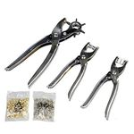 Prostuff.in 3 in 1 Card Leather Belt Hole Punch, Eyelet Pliers and Snap Button Setter Tool Kit (Silver)