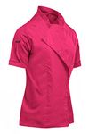 strongAnt Chef's Jacket Women's Short Sleeve Stretch with Press Studs or Zip Chef's Uniform, pink, XXL