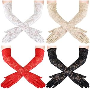 inSowni 4 Pairs Elegant 50cm/20 Inches Long Elbow Length White Black Red Champagne Bridal Wedding Lace Floral Gloves Opera Tea Party Costumes Prom Gloves for Women Girls Brides