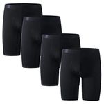 Nuofengkudu Mens Mesh Large Underwear Anti Chafing Cool Long Leg Boxer Briefs Ice Silk Soft Bulge Support Stretch Breathable Moisture Wicking Quick Dry Lightweight Comfy Underpants 4 Pack-Black 5XL