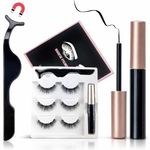 ShopiMoz Magnetic Eyelashes for Women | Reusable 3 Pairs Magnetic False Lashes with Liner | Waterproof, Natural Look Lash Set for Daily & Party Makeup (Black)