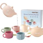 Smartwo Silicone Tea Set for Toddlers, Montessori Toy 1 2 3 Year Old, Baby Girl Boy Gift, Kid Role Play Picnic Tea Service, Outdoor Mud Kitchen Accessories, Cup and Teapot Playset for Pretend Party