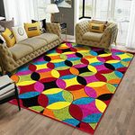 Multicolour Rug, Rectangular Polypropylene Rug, Fluffy Thick Plush Carpet, Soft and Shaggy Rug, for Floor Mat, Area Rug, Home Décor Rug, Multi - Circles Bright, 80 x 150 cm