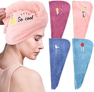 ZYNERY 4 Pcs Serviettes Microfibre Cheveux, 4 Couleurs Serviette Cheveux Sechage Rapide avec Bouton, Serviette à Séchage Rapide Cheveux Super Absorbante, Bonnet de Séchage pour Cheveux Secs et Bouclés