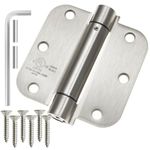Cauldham (2 Pack) Heavy-Duty 3-1/2" Self-Closing Spring Door Hinge with 5/8" Radius Corners, UL Listed - Satin Nickel